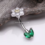 Blooming Sparkle Spring Flower Belly Button Ring-Clear/Yellow/Green