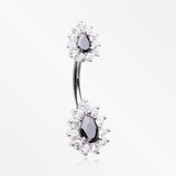 Glistening Teardrop Floral Sparkle Belly Button Ring-Clear/Black