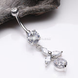 Tri-Marquise Floral Leaf Sparkles Belly Button Ring-Clear Gem