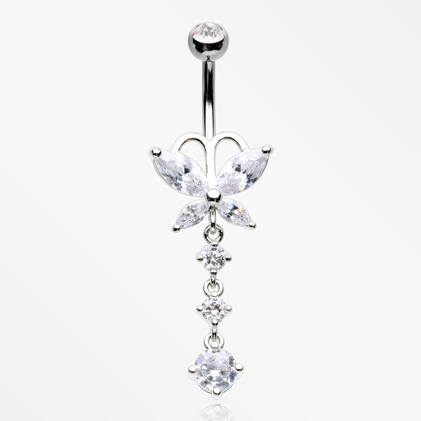Butterfly Sparkle Cascading Gems Belly Button Ring-Clear Gem