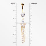 Golden Tri-Marquise Floral Leaf Sparkles Chain Drop Belly Button Ring-Clear Gem