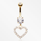 Golden Luscious Hollow Heart Sparkle Splendid Belly Button Ring-Clear Gem