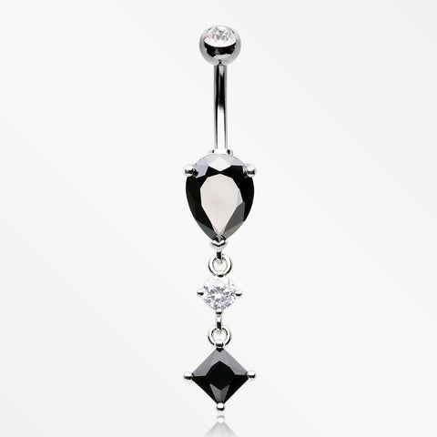 Enchant Sparkle Teardrop Princess Dangle Belly Button Ring-Black/Clear