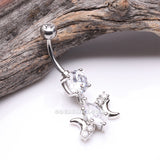 Moon Goddess Marquise Sparkle Belly Button Ring-Clear Gem