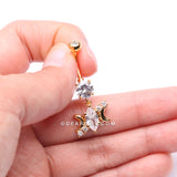 Golden Moon Goddess Marquise Sparkle Belly Button Ring-Clear Gem