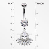 Magnificent Sparkle Floral Teardrop Belly Button Ring-Clear Gem