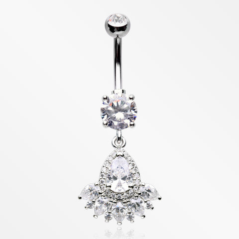 Magnificent Sparkle Floral Teardrop Belly Button Ring-Clear Gem