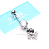 Black Heart Elegance Sparkle Belly Button Ring-Clear/Black