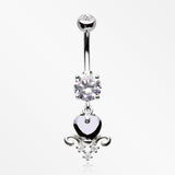 Black Heart Elegance Sparkle Belly Button Ring-Clear/Black
