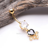 Golden Black Heart Elegance Sparkle Belly Button Ring-Clear/Black
