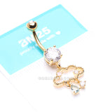 Golden Adorable Cloud Rainy Sparkles Belly Button Ring-Clear/Pink/Aqua