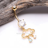Golden Adorable Cloud Rainy Sparkles Belly Button Ring-Clear/Pink/Aqua