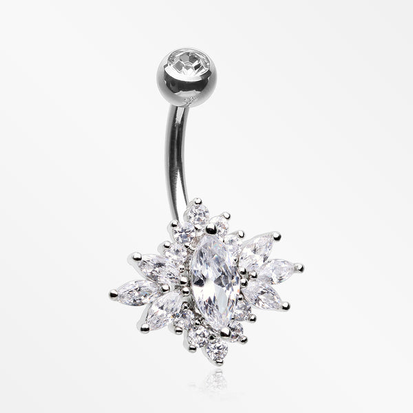Glistening Marquise Flower Sparkle Belly Button Ring-Clear Gem