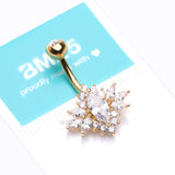 Golden Glistening Marquise Flower Sparkle Belly Button Ring-Clear Gem