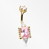 Golden Princess Sparkle Adornment Belly Button Ring-Clear/Pink