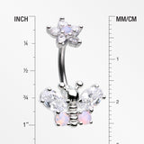 Spring Essence Butterfly Flower Sparkle Belly Button Ring-Clear/Rose Quartz