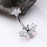 Spring Essence Butterfly Flower Sparkle Belly Button Ring-Clear/Rose Quartz