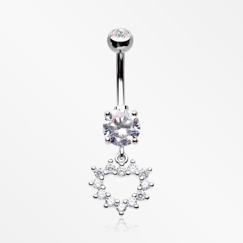 Brilliant Hollow Heart Sparkle Belly Button Ring-Clear Gem
