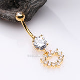Golden Brilliant Hollow Heart Sparkle Belly Button Ring-Clear Gem