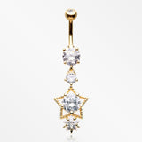 Golden Star Sparkle Shine Belly Button Ring-Clear Gem