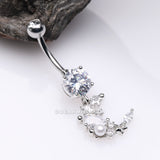 Celestial Sparkle Crescent Moon Array Belly Button Ring-Clear Gem