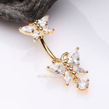 Golden Glistening Butterfly Sparkle Duo Dangle Belly Button Ring-Clear Gem