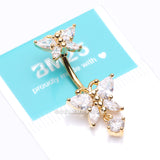 Golden Glistening Butterfly Sparkle Duo Dangle Belly Button Ring-Clear Gem