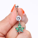 Sparkle Cannabis Leaf Belly Button Ring-Clear/Green