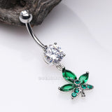 Sparkle Cannabis Leaf Belly Button Ring-Clear/Green