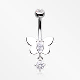 Adorable Butterfly Sparkle Dangle Belly Button Ring-Clear Gem