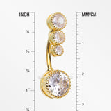 Detail View 1 of Golden Brilliant Sparkle Cascading Dew Drop Top Belly Button Ring-Clear Gem