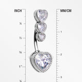 Detail View 1 of Brilliant Sparkle Cascading Heart Drop Top Belly Button Ring-Clear Gem