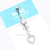 Detail View 4 of Grand Heart Bow-Tie Gem Sparkle Dangle Belly Button Ring-Clear Gem