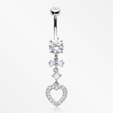 Grand Heart Bow-Tie Gem Sparkle Dangle Belly Button Ring-Clear Gem