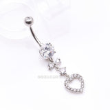 Detail View 2 of Grand Heart Bow-Tie Gem Sparkle Dangle Belly Button Ring-Clear Gem