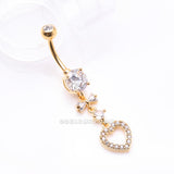 Detail View 2 of Golden Grand Heart Bow-Tie Gem Sparkle Dangle Belly Button Ring-Clear Gem