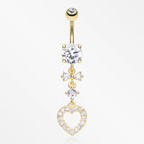 Golden Grand Heart Bow-Tie Gem Sparkle Dangle Belly Button Ring-Clear Gem