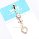 Detail View 4 of Golden Grand Heart Bow-Tie Gem Sparkle Dangle Belly Button Ring-Clear Gem
