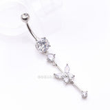 Detail View 2 of Marquise Butterfly Gem Sparkle Dangle Elegance Belly Button Ring-Clear Gem