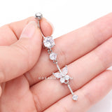 Detail View 3 of Marquise Butterfly Gem Sparkle Dangle Elegance Belly Button Ring-Clear Gem