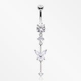 Marquise Butterfly Gem Sparkle Dangle Elegance Belly Button Ring-Clear Gem