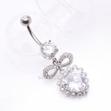 Detail View 2 of Bubbly Heart Sparkle Bow-Tie Dangle Belly Button Ring-Clear Gem