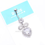 Detail View 4 of Bubbly Heart Sparkle Bow-Tie Dangle Belly Button Ring-Clear Gem