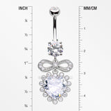 Detail View 1 of Bubbly Heart Sparkle Bow-Tie Dangle Belly Button Ring-Clear Gem