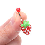 Detail View 3 of Glittery Strawberry Belly Button Ring-Red/Green