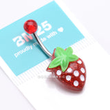 Detail View 4 of Glittery Strawberry Belly Button Ring-Red/Green