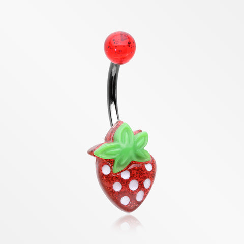 Glittery Strawberry Belly Button Ring-Red/Green