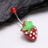 Detail View 2 of Glittery Strawberry Belly Button Ring-Red/Green