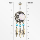 Vintage Boho Filigree Moon Opal Dreamcatcher Belly Button Ring-Copper/Clear/White
