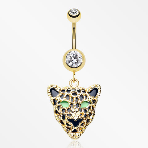 Golden Black Onyx Panther Belly Button Ring-Clear